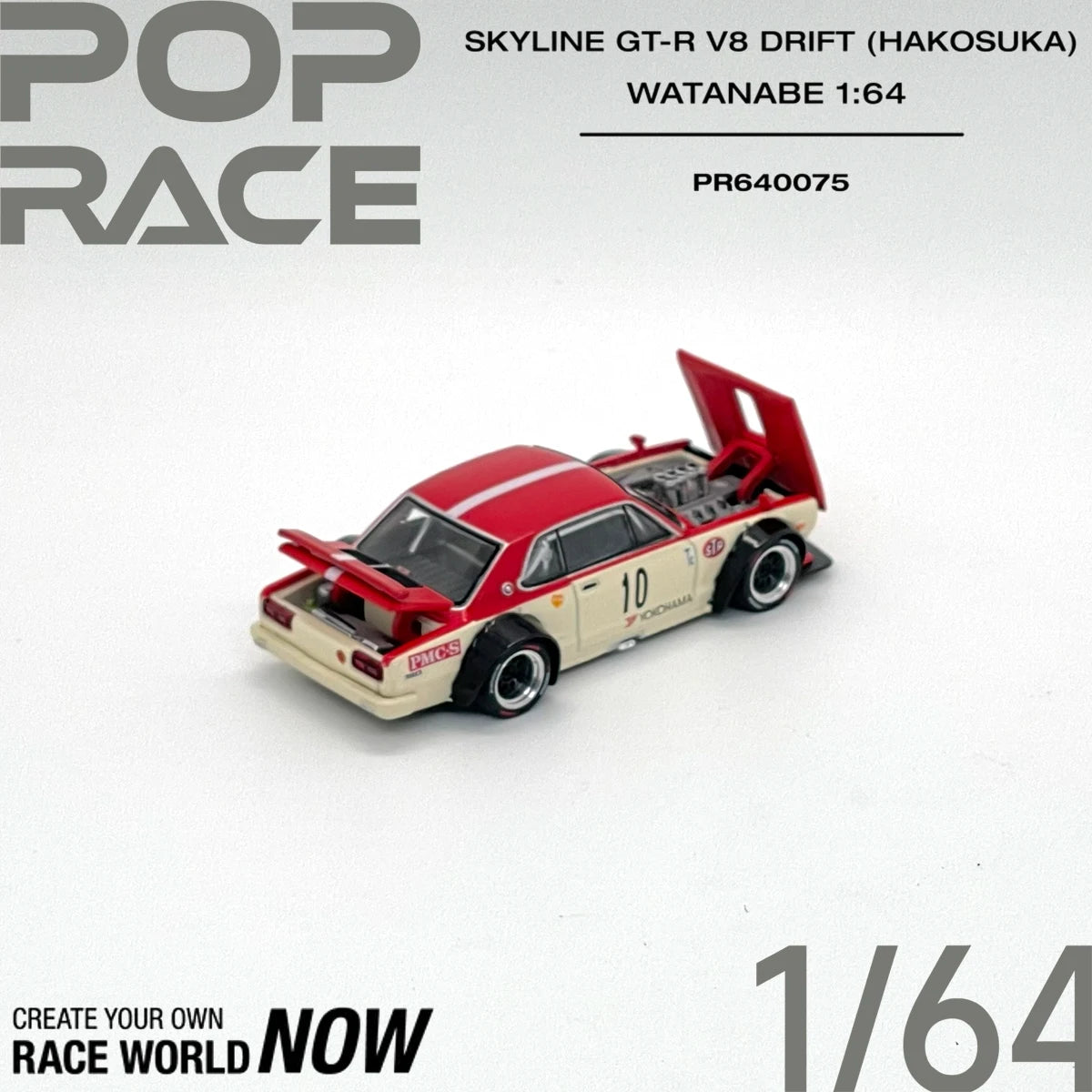 POP RACE PR640075 1:64 Skyline GT-R Hakosuka V8 Drift Watanabe Wheels Classic JDM Race Diecast Car Model in Stock