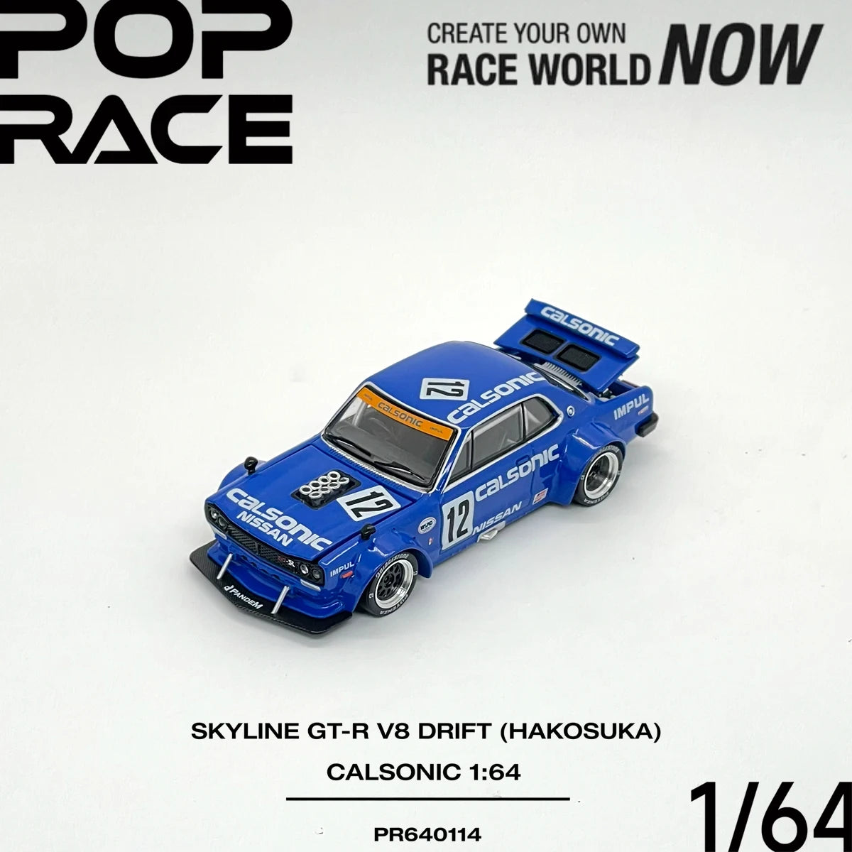 In Stock JDM Pop Race PR640114 1:64 Skyline GT‑R V8 Drift Hakosuka Calsonic Widebody Open Parts Collectible Model Vehicles Alloy