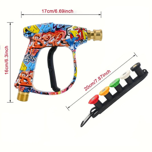 4350PSI High Pressure Water Gun with Graffiti Design, 1L Foam Cannon & 1/4" Quick Connect, Battery-Free for Karcher K Series