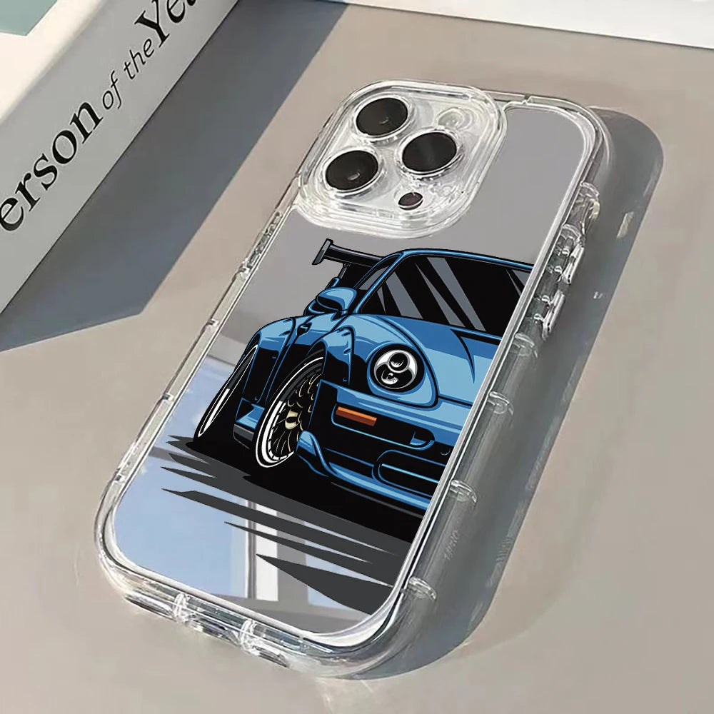 JDM Sports Car Silver Mirror Phone Case For iPhone 16 Pro Max 17 15 14 13 12 11 8 Plus Pro SE2 XR X 17 Air Max Soft Gift Cover