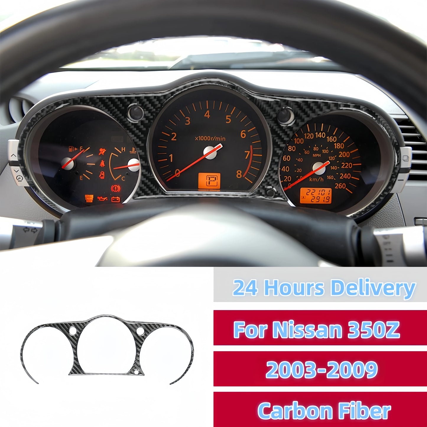 For Nissan 350Z 2003-2009 Carbon Fiber Auto Dashboard Speedometer Frame Trim Cover Car Interior Decor Styling Accessories