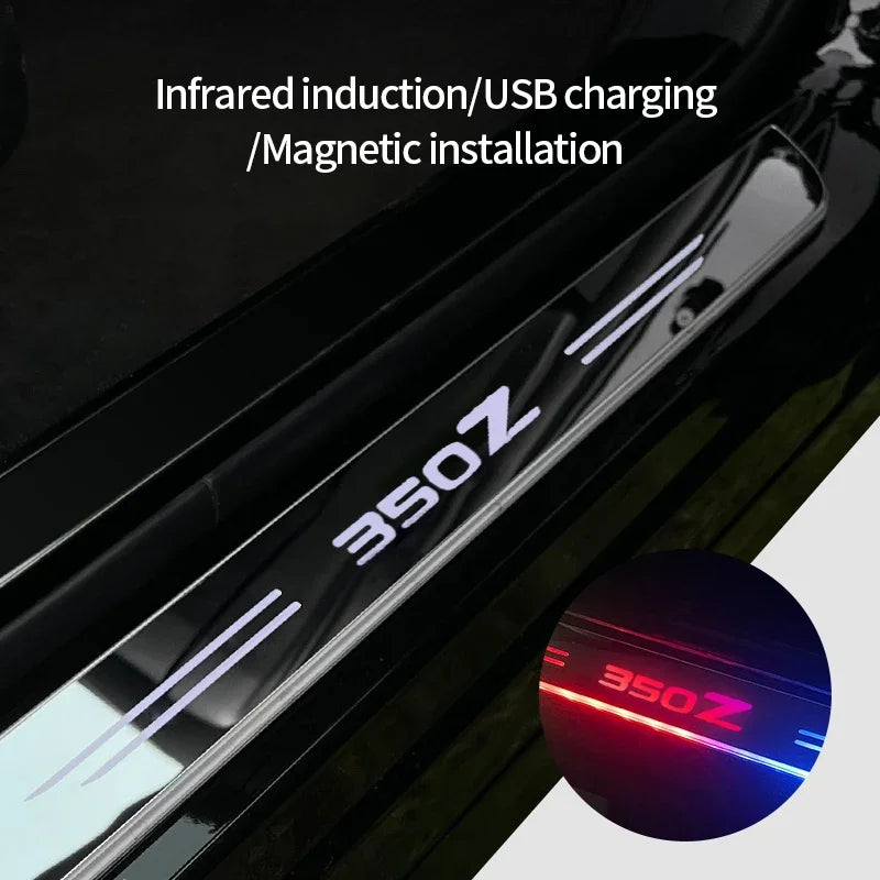 Acrylic USB Power Moving LED Welcome Pedal Car Scuff Plate Pedal Door Sill Pathway Light For Nissan 350Z Logo Auto Accessories