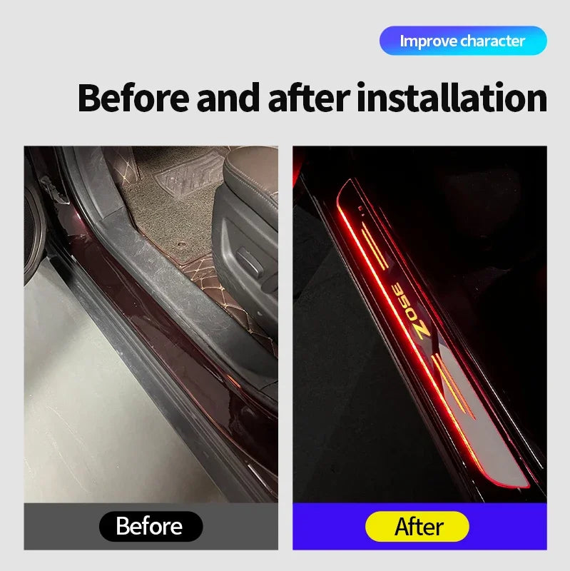 Acrylic USB Power Moving LED Welcome Pedal Car Scuff Plate Pedal Door Sill Pathway Light For Nissan 350Z Logo Auto Accessories