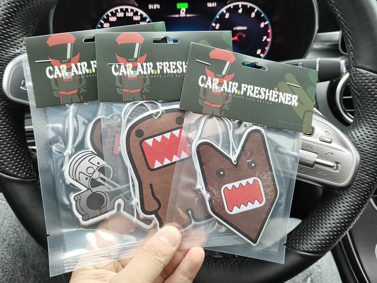 Funny Domo JDM Car Air Freshener Perfume  Kun Tire Girl Decoration Rearview Mirror Pendant Hanging Solid Paper Husband Gift