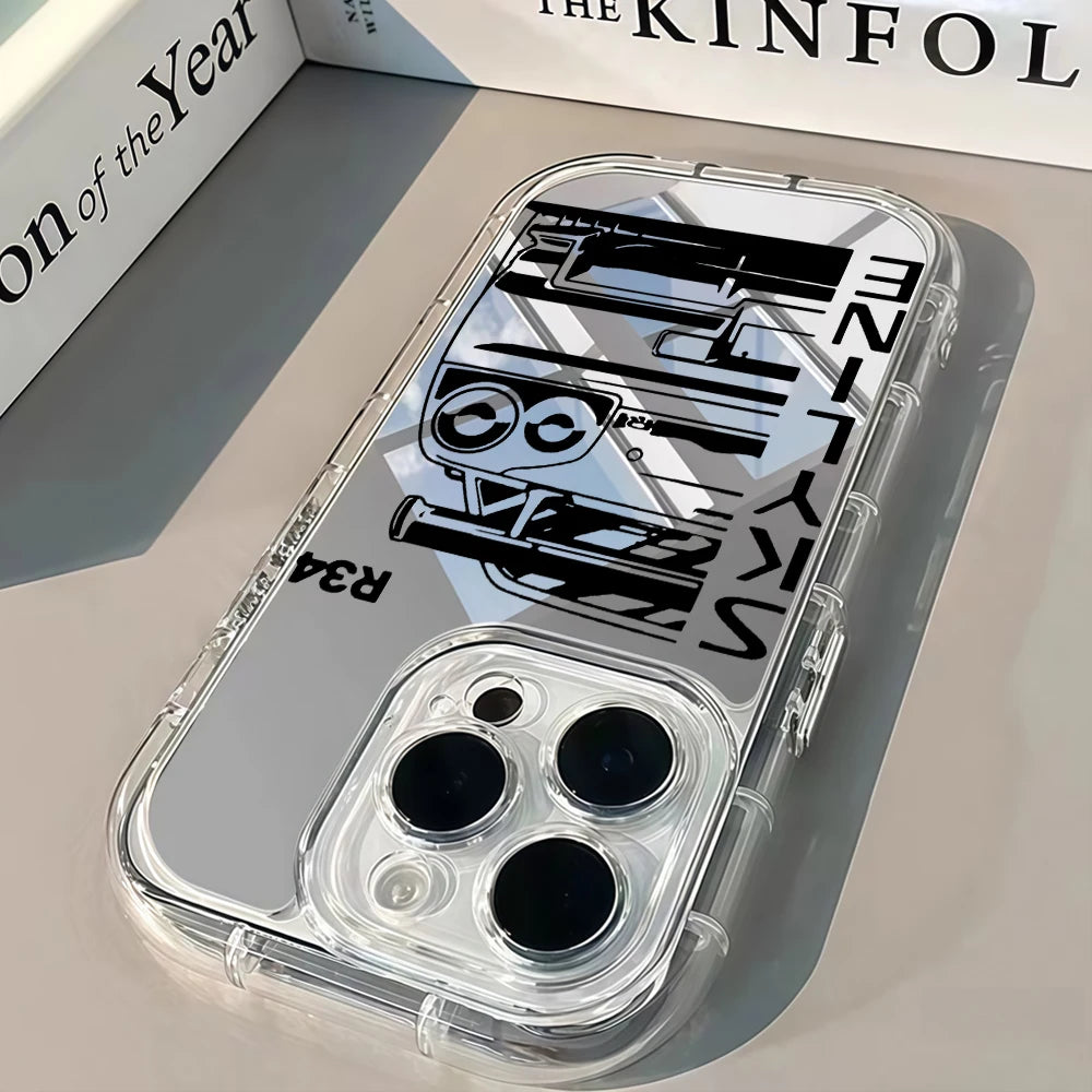 JDM Sports Car Silver Mirror Phone Case For iPhone 16 Pro Max 17 15 14 13 12 11 8 Plus Pro SE2 XR X 17 Air Max Soft Gift Cover
