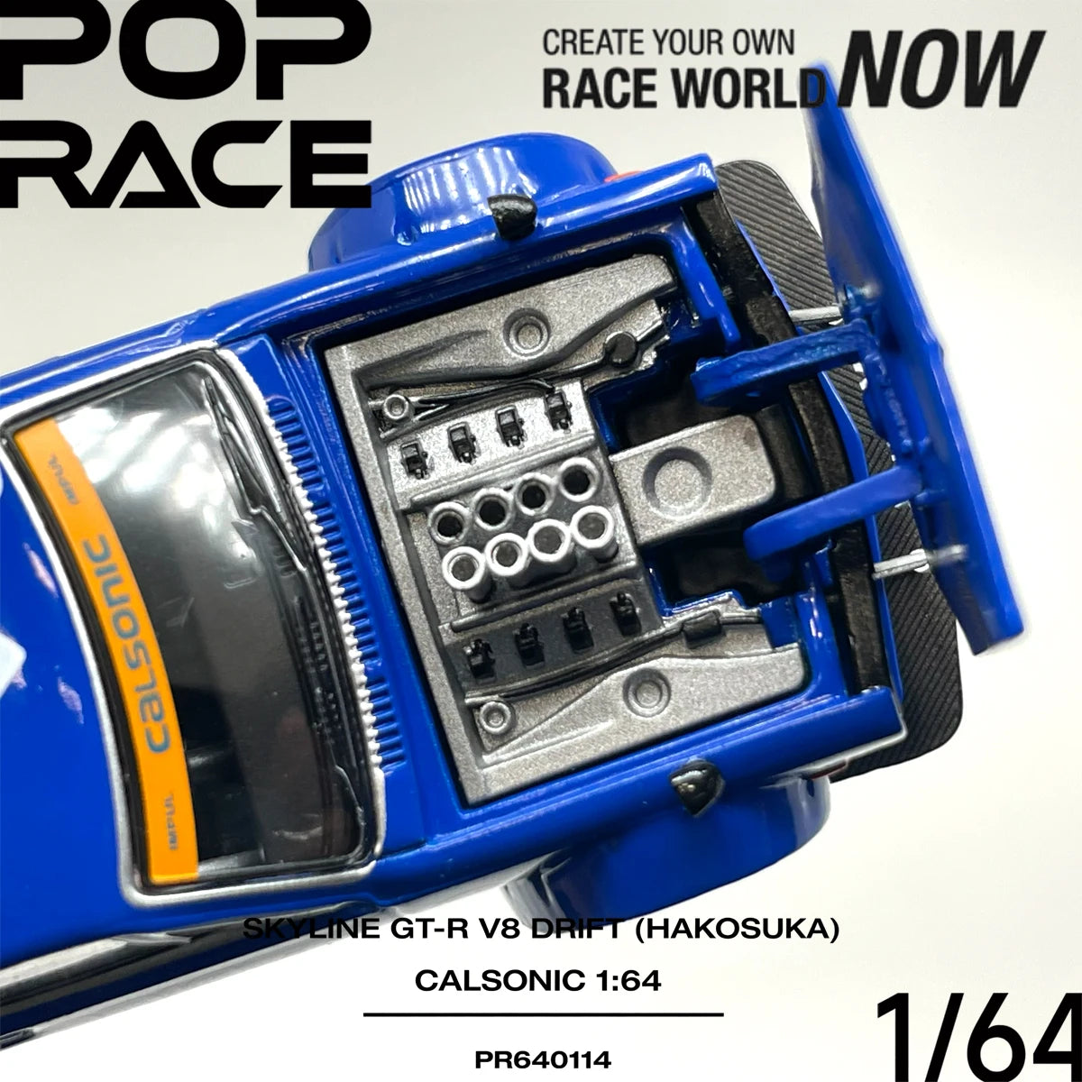 In Stock JDM Pop Race PR640114 1:64 Skyline GT‑R V8 Drift Hakosuka Calsonic Widebody Open Parts Collectible Model Vehicles Alloy