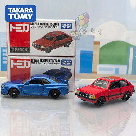 Tomica REBORN Authentic JDM Diecast Car Nissan Skyline GT-R R34 Mazda Familia 1500XG Alloy Sports Vintage Vehicle For Collector