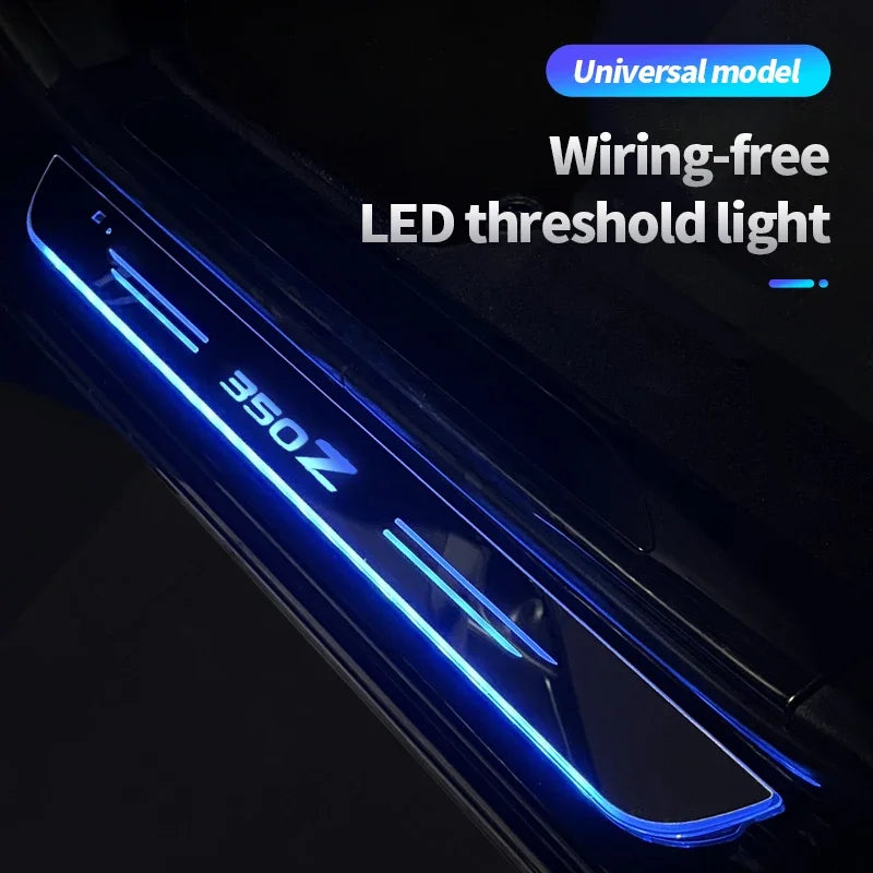 Acrylic USB Power Moving LED Welcome Pedal Car Scuff Plate Pedal Door Sill Pathway Light For Nissan 350Z Logo Auto Accessories