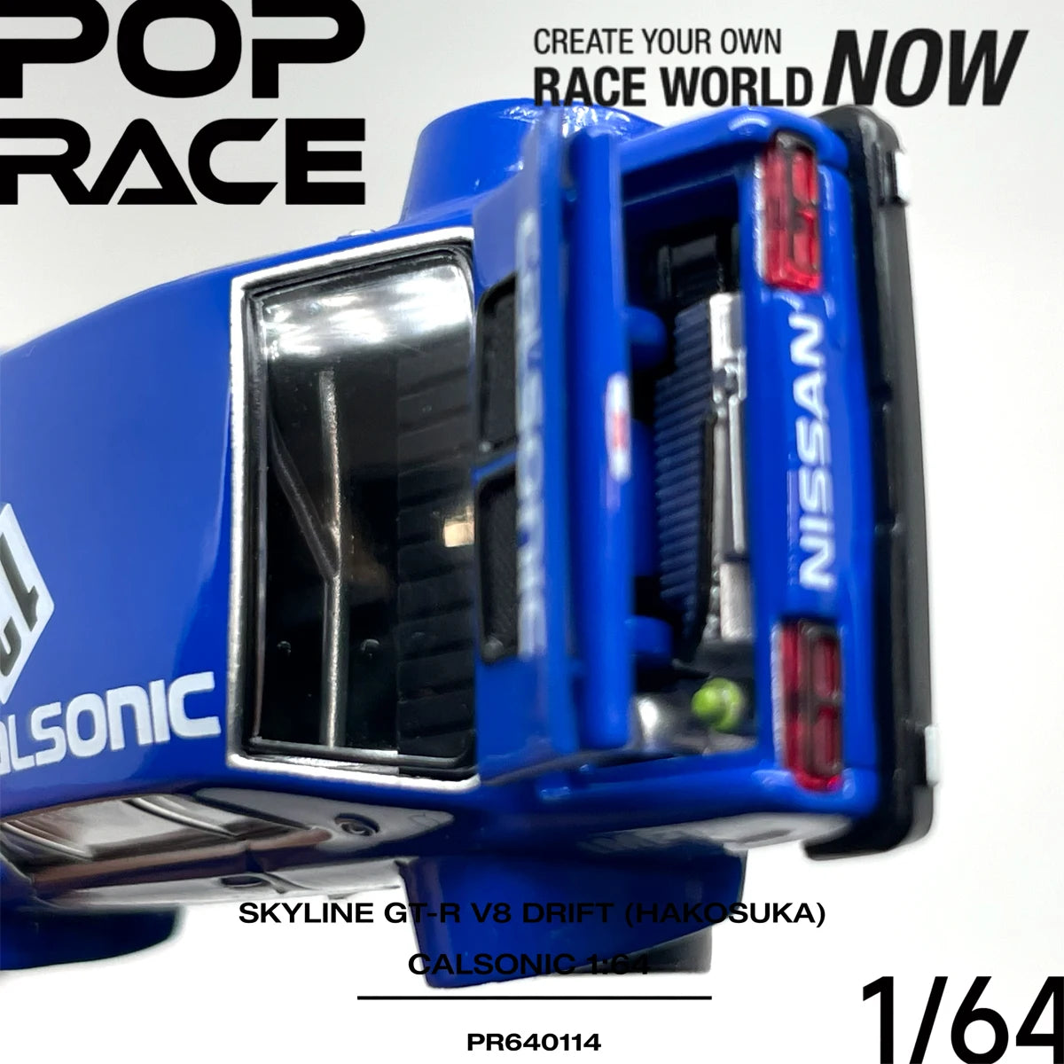 In Stock JDM Pop Race PR640114 1:64 Skyline GT‑R V8 Drift Hakosuka Calsonic Widebody Open Parts Collectible Model Vehicles Alloy