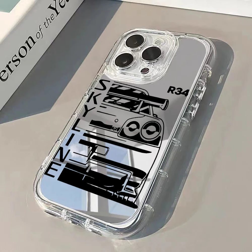 JDM Sports Car Silver Mirror Phone Case For iPhone 16 Pro Max 17 15 14 13 12 11 8 Plus Pro SE2 XR X 17 Air Max Soft Gift Cover