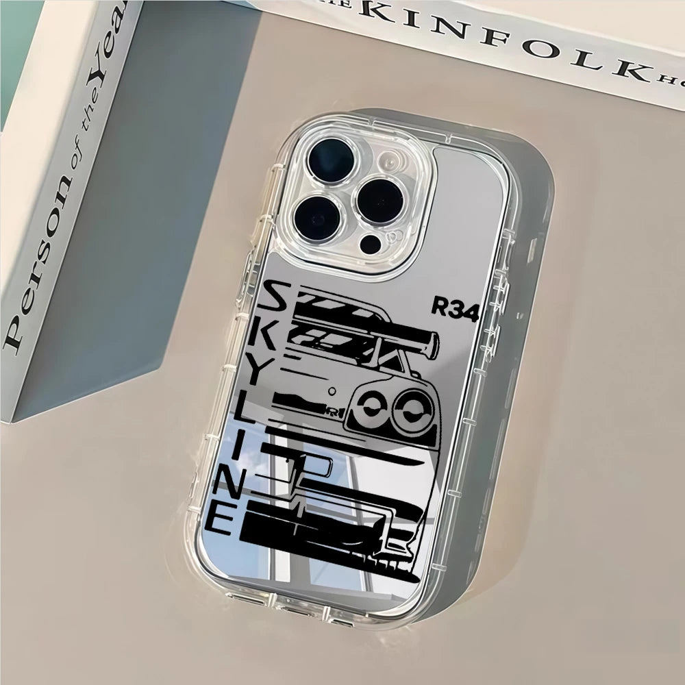 JDM Sports Car Silver Mirror Phone Case For iPhone 16 Pro Max 17 15 14 13 12 11 8 Plus Pro SE2 XR X 17 Air Max Soft Gift Cover