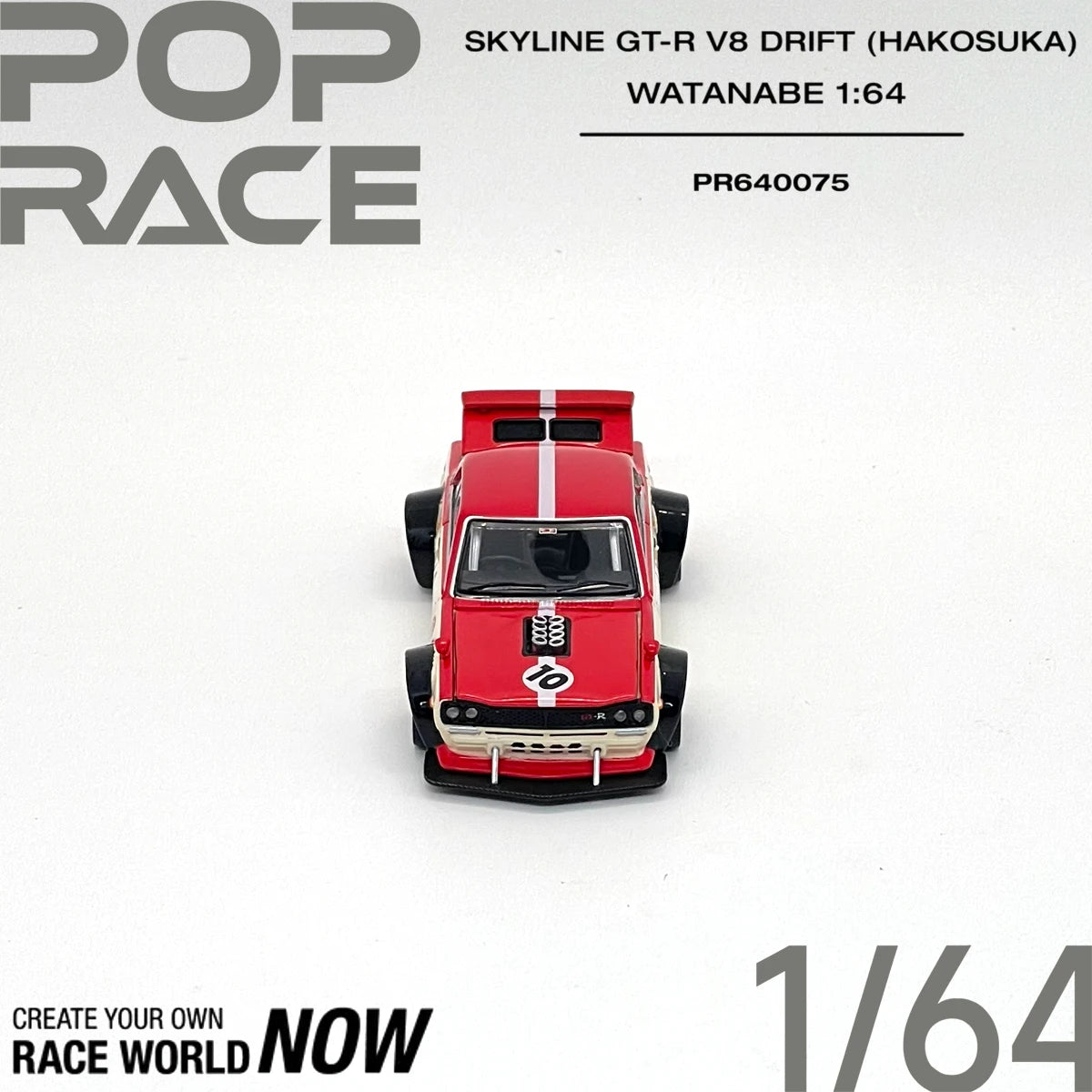 POP RACE PR640075 1:64 Skyline GT-R Hakosuka V8 Drift Watanabe Wheels Classic JDM Race Diecast Car Model in Stock