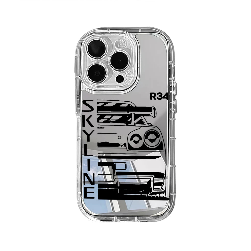 JDM Sports Car Silver Mirror Phone Case For iPhone 16 Pro Max 17 15 14 13 12 11 8 Plus Pro SE2 XR X 17 Air Max Soft Gift Cover