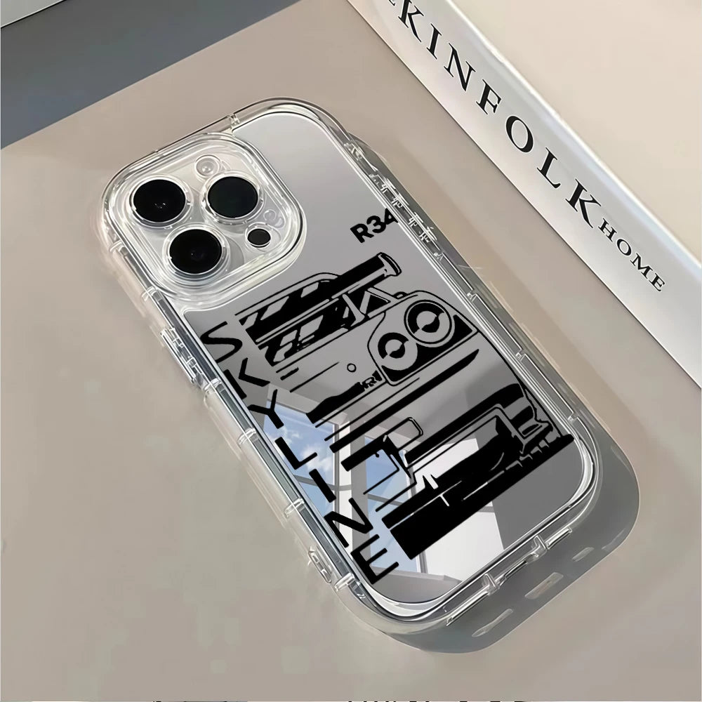 JDM Sports Car Silver Mirror Phone Case For iPhone 16 Pro Max 17 15 14 13 12 11 8 Plus Pro SE2 XR X 17 Air Max Soft Gift Cover